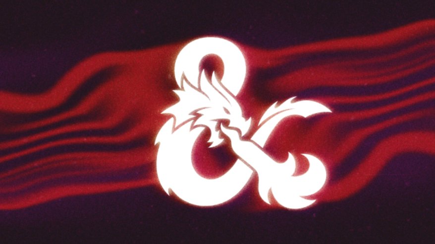 A dark banner with a red swash across it, with the D&D logo's ampersand emblazened on it.